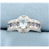 Image 1 : Aquamarine and Tanzanite Ring with Diamonds