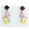 Image 1 : Modern Pink & Smokey Topaz with Citrine Earrings