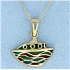 Image 1 : Italian Enamel 14K gold pendant with chain
