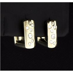 14K Huggie Style Diamond Square Hoop Earrings