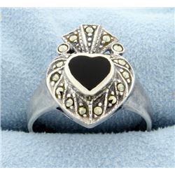 6 Piece Sterling Silver Marcasite Set: 2 Rings, 2 Pins, and 2 Pendants