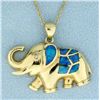 Image 1 : Diamond and Opal Elephant Pendant on a 18 1/4 Inch Chain
