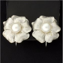 Clip-On Pearl Flower Earrings