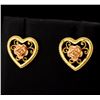 Image 2 : Rose and Yellow Gold Heart Shaped Earrings with a Rose