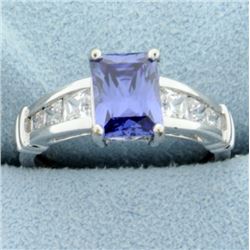 Synthetic Tanzanite and CZ Ring in 14k white gold