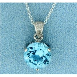 Large Blue Topaz with Diamond Pendant