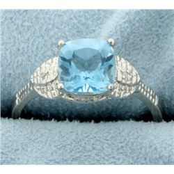 Vintage Style Blue Topaz Ring with Diamonds