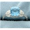 Image 1 : Vintage Style Blue Topaz Ring with Diamonds