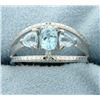 Image 1 : Three Stone Blue Topaz Ring with Diamonds