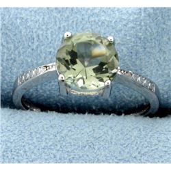 Green Amethyst Ring with Diamonds