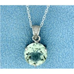 Large Green Amethyst with Diamond Pendant and Chain