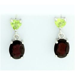 Christmas Garnet and Peridot Dangle Earrings
