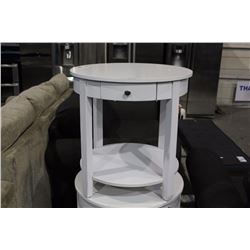 PAIR OF WHITE ROUND END TABLES