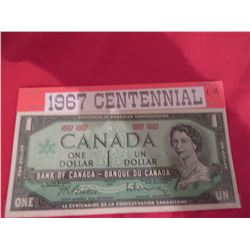 1967 $1.00 banknote centennial year unc.