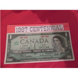 1967 $1.00 banknote centennial year unc.