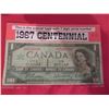 Image 1 : 1967 $1.00 banknote centennial year 7 digit serial # fine