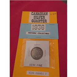 1936 .800 fine silver 25 cents very fine condition