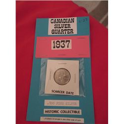 1937 .800 fine silver 25 cents scarcer date fine condition