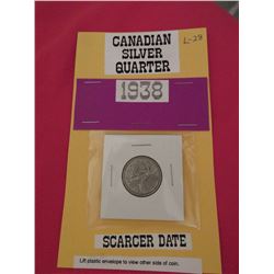 1938 .800 fine silver 25 cents scarcer date fine condition