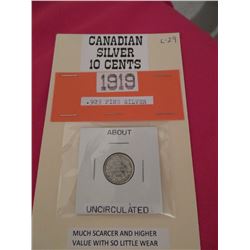 1919 .925 silver 10 cents – about unc beautiful collectable
