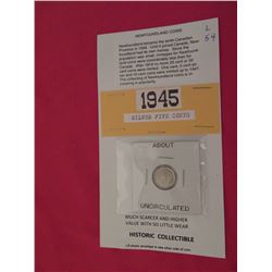 1945 Newfoundland silver five cents about unc