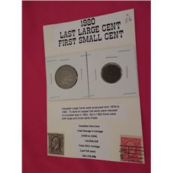 1920 Last year for Canadian large cents and first year for the small cent both coin on display card