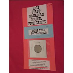 1922 First year for Canadian nickel 5 cents