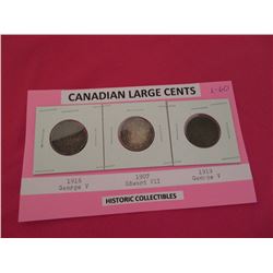 Canadian large cents 1915, 1907, 1919