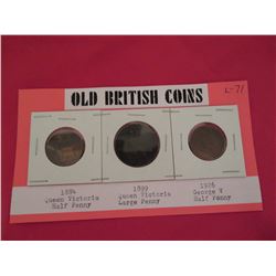 Old Britian coins 1884 and 1925 half penny and 1899 penny