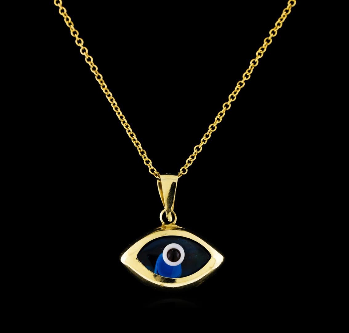 14KT Yellow Gold Evil Eye Pendant With Chain