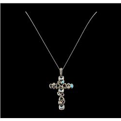 Silver David Yurman Multi-Stone Cross Pendant With Chain