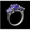 Image 4 : 4.26 ctw Tanzanite and Diamond Ring - Platinum
