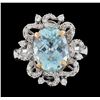 Image 2 : 3.88 ctw Aquamarine and Diamond Ring - 14KT Rose and White Gold