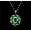 Image 1 : 14KT Yellow Gold 7.97 ctw Emerald and Diamond Pendant With Chain