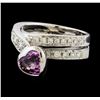 Image 1 : Pink Sapphire and Diamond Ring - 18KT White Gold