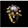 Image 4 : Tahitian Pearl and Diamond Ring - 14KT Yellow Gold