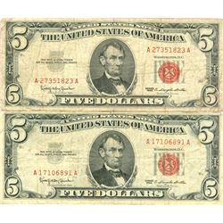 1963 $5 VG/XF Red Seal Note Lot of 2