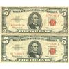 Image 1 : 1963 $5 VG/XF Red Seal Note Lot of 2