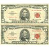 Image 1 : 1963 $5 VG/XF Red Seal Note Lot of 2
