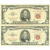 Image 1 : 1963 $5 VG/XF Red Seal Note Lot of 2