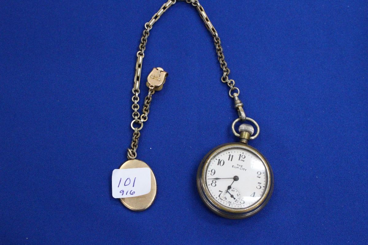 Elm City Pocket Watch w/Chain & Fob from the New Haven Clock Co. working