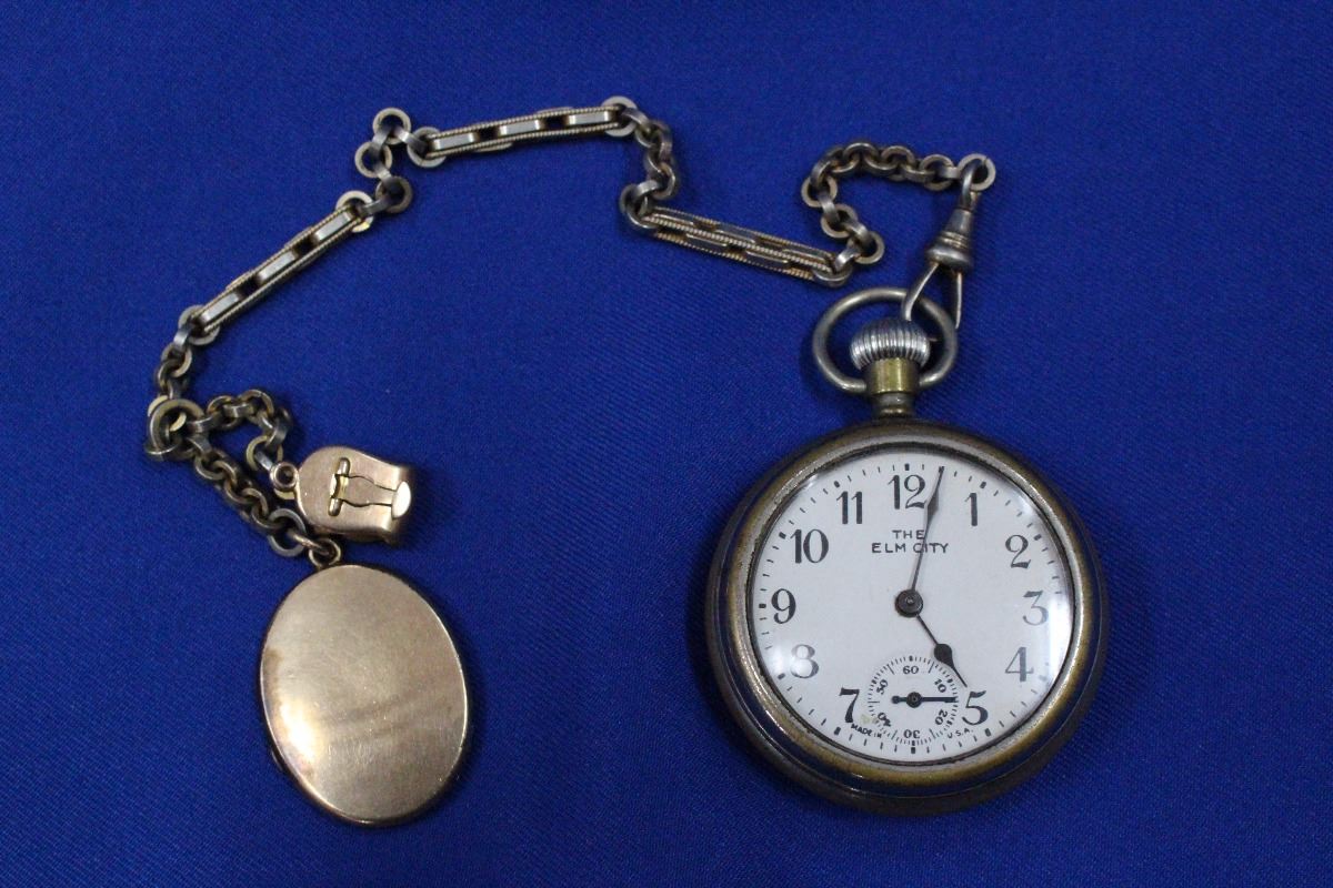 Elm City Pocket Watch w/Chain & Fob from the New Haven Clock Co. working
