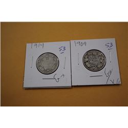 1909; 1914 Cdn. Twenty-five Cent Coins