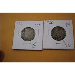 1920; 1921 Cdn. Twenty-five Cent Coins