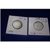 Image 2 : 1899; 1912 Nfld. Twenty Cent Coins - .925 Silver - Good