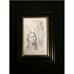SIGNED FRAMED NATIVE ART BY HUBERT BILLY  "SITTING BULL" 2015