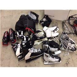 HOCKEY SKATES & GAME GEAR LOT