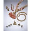 Image 1 : A SUITE OF CORAL JEWELRY COMPRISING A PAIR OF CORAL EARPENDANTS EACH SUSPENDING A TAPERED C