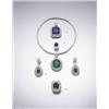 Image 1 : A PAIR OF EMERALD AND DIAMOND EARPENDANTS EACH SUSPENDING A PEAR SHAPED EMERALD DROP WITHIN A