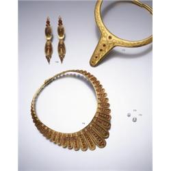 ILIAS LALAOUNIS A GOLD AND RUBY COLLAR THE HAMMERED GOLD COLLAR DECORATED TO THE FRONT WITH